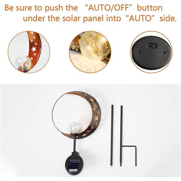 Garden Solar Light Outdoor Decorative,Moon Decor,Crackle Glass Ball Metal Garden - Picture 5 of 6